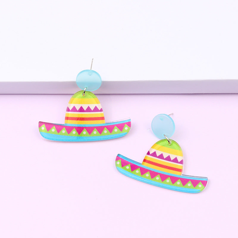 Wholesale 2pairs/pack Mexican Festival Racket Rainbow Boat Print Earrings